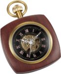 Tiong Wood Pocket Watch Mechanical Steampunk Elegant Copper Wooden Open Face Design Mens Pocket Watches with Chain Box Best Gifts