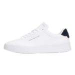 Tommy Hilfiger Mens Leather Court Trainers, White/Desert Sky, Size 9