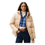 Tommy Jeans TJW Womens Hooded Midi Puffer Jacket Brown M