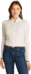 Tommy Jeans Womens Slim Fit Cable Knit Zipped Jumper, White, Size L