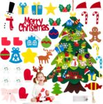 TonJin Felt Christmas Tree Set for Toddlers Kids with 3m/9.8ft Led String Light, 3.2ft/98cm Wall Hanging DIY Christmas Tree with 32 Detachable Ornaments for Xmas Home Decoration