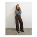 Topshop Pliss Jersey Wide-Leg Trousers – Chocolate