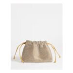 Topshop Seleena Small Diamante Drawstring Clutch Bag in Gold