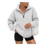 Trendy Queen Womens Oversized Half Zip Pullover Sweatshirt, Grey, Large