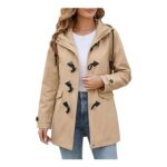 Tuopuda Womens Hooded Cotton Jacket, Mid-Length, Spring Autumn, Khaki L
