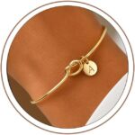 Turandoss Gold/Silver Initial Bracelets for Women – Dainty 14ct Gold Plated Knot Letter A-Z Initial Bracelet Personalized Cuff Bangle Jewelry Birthday Gifts for Women