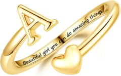 Turandoss Heart Initial Ring for Teen Girls Kids Gifts Trendy Stuff