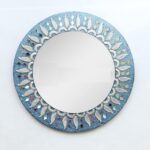 Turquoise Wooden 16 Round Wall Mirror – Large Rustic Accent Mirror for Bathroom, Entry, Dining Room & Living Room