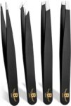 Tweezers for Facial Hair Women Professional Stainless Steel Precision Tweezers for Women & Men (4 Pack Black) – Sold by Abix deals Ltd / FBA