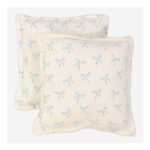 Two Pack Cream and Blue Embroidered Bow Cushions 50x50cm