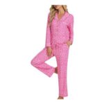 U2SKIIN Womens Leopard Print Pajama Set, Notch Collar, Long Sleeve