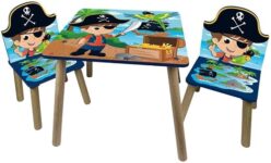 URBNLIVING Kids Wooden Table & 2 Chairs Themed Set Furniture for Play Room Study Desk Toddlers Junior (Pirate)