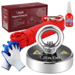 Uolor Magnet Fishing Kit N35 Neodymium Eyebolt Fishing Magnet 160KG (353LB) Pull Force with 20M Rope, Gloves & Threadlocker for River Treasure Hunting & Salvage