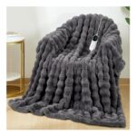 Uplayteck Electric Heated Faux Rabbit Fur Blanket, Grey, 150x200cm