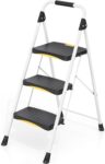 Urackify Folding 3 Step Ladder, Heavy-Duty Step Stool 330lbs Capacity