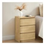 VASAGLE Bedside Table, 3-Drawers, 2 AC Outlets, 2 USB Ports