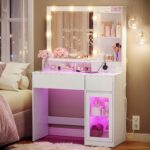 VASAGLE Dressing Table with Mirror and Lights, 80 x 40 x 144.3 cm