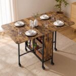 VASAGLE Folding Dining Table, Drop Leaf with Wheels