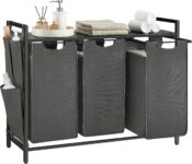 VASAGLE Laundry Basket, Shelf, Metal Frame, 120 L, 87.7 x 33 x 72 cm
