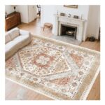 VEVOR 8×10 Ft Rug: Washable, Non-Slip, Indoor, Brown-Red