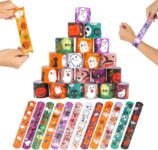 VEYLIN 24 Pieces Halloween Slap Bracelets Wristbands with Pumpkin, Ghost, Spider, Bat, Skeleton Designs, for Kids Halloween Party Favors, Classroom Prizes, Trick or Treat Gifts (Assorted 12 Styles)