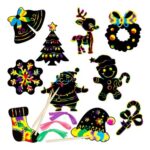 VEYLIN 48-Piece Christmas Scratch Art Hanging Decorations