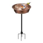VIVOHOME 35-in Metal Bird Bath with Removable Feeder Bowl