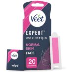 Veet Expert Face Cold Wax Strips, Normal Skin, 20 Strips, 2 Finish Wipes 2 count