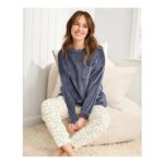 Velour PJ Set – Steel Blue Cat Print