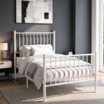 Vertical Metal Single Bed Frame with High Headboard, H 113cm x W 100cm x L 196cm – All Colours – Single – With Code