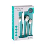 Viners Everyday Glisten Cutlery Set 18/0 Stainless Steel 16 Pieces Serves 4 Hammered, Square Edge Handles Mirror Polish