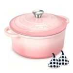 Vocvee 26cm/5L Enamelled Cast Iron Dutch Oven, Pink