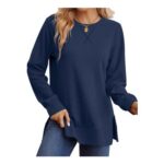 WIHOLL Womens Oversized Crewneck Sweatshirt, Blue, Size S