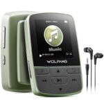 WOLFANG MP3 Player with Bluetooth 5.2, Sports Clip, Mini Size, Weigh 1 oz, HiF FM Radio, Voice Recorder, Earphones Included, Military Green