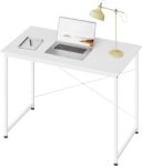 WOLTU Computer Desk White 100x50x75 cm Small Writing Desk with Metal Frame, Space-saving Study Table Wooden Computer Table for Home Office Bedroom