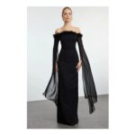 WOVCOR Off-the-Shoulder Maxi Evening Dress – Black