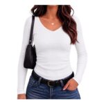 Wayleb Fitted Womens V-Neck Long Sleeve Stretch Tee