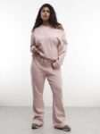 Weekend Collective Curve co-ord interlock flared trousers in dusky pink, Sizes 2XL & 3XL