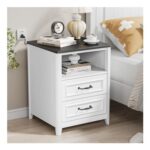 White Bedside Table with 2 Drawers