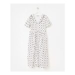 White & Brown Polka Dot Scallop Collar Cotton Midi Dress