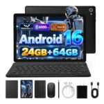 Whitedeer Android Tablet 10-Inch, 64GB1TB TF, GMS, Keyboard, Black