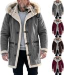 Winter Coats for Men UK Fleece Lined Parka with Hood Warm Suede Coat