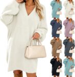 Winter Jumper Dresses for Women UK Fluffy V Neck Jumpers