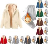 WomenS Hooded Tracksuit Set Warm Fleece 2 Pieces Womens Tracksuit Set
