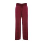 Womens Burgundy Velvet Wide-Leg Trousers