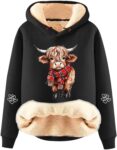 Womens Fleece Lined Hooded Sweatshirt Highland Cow Gifts Graphic Hoodie