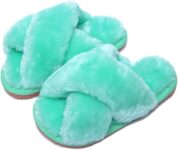 Womens & Girls Slippers Ladies Fluffy Plush House Slippers Cozy Open Toe Faux Fur Sliders for Girls Warm Sandals Indoor Winter