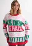 Womens Pink Deck The Halls Christmas Jumper size S & L