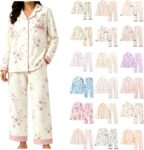 Womens Pyjamas Set Long Sleeve Ladies Pyjamas Floral Print Button Down Pjs