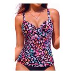 Womens Underwire Tankini Top Only, Push-Up, Leopard, Medium